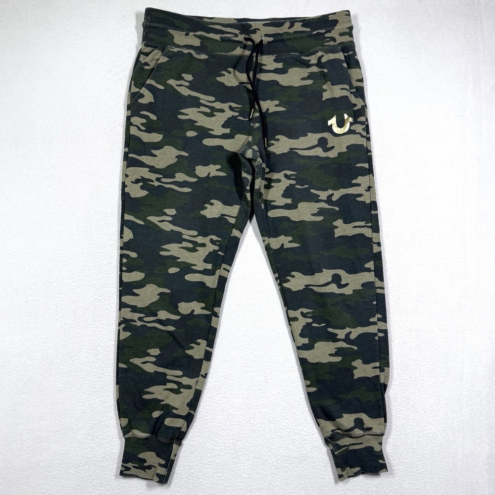 True Religion Sweatpants Womens Large Joggers Camo Horseshoe Logo Back Pockets